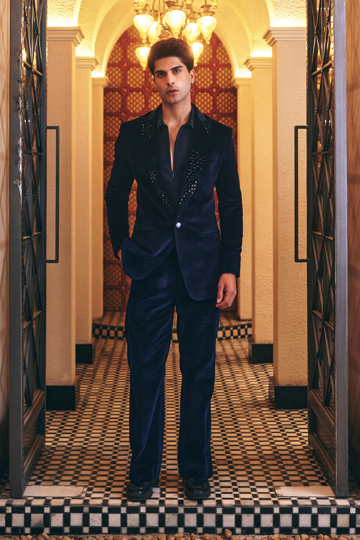 Blue Cotton Velvet Ensemble