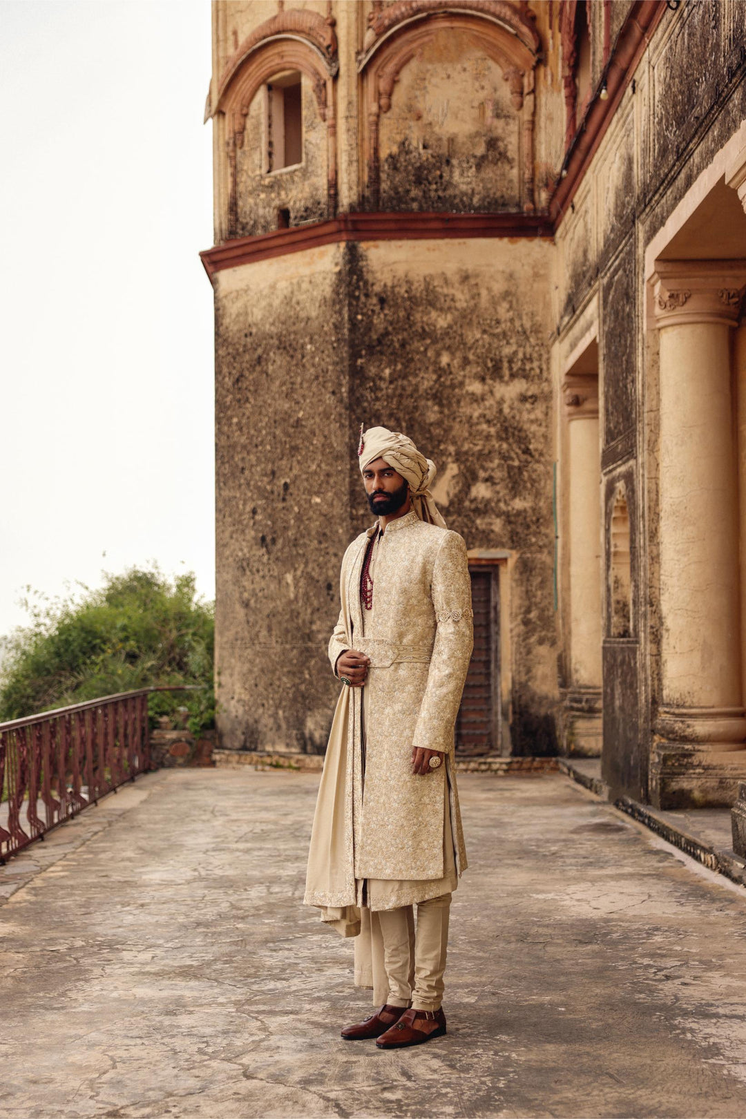 Beige Achkan Set