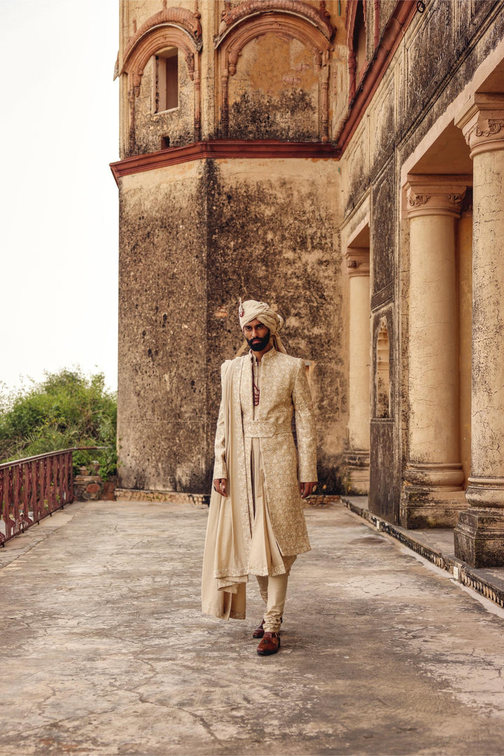 Beige Achkan Set