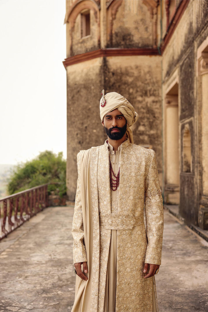 Beige Achkan Set
