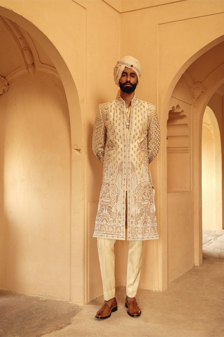 Ivory Textured Achkan Set