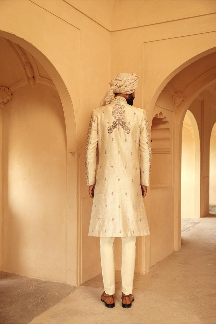 Ivory Textured Achkan Set