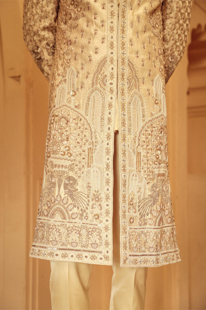 Ivory Textured Achkan Set
