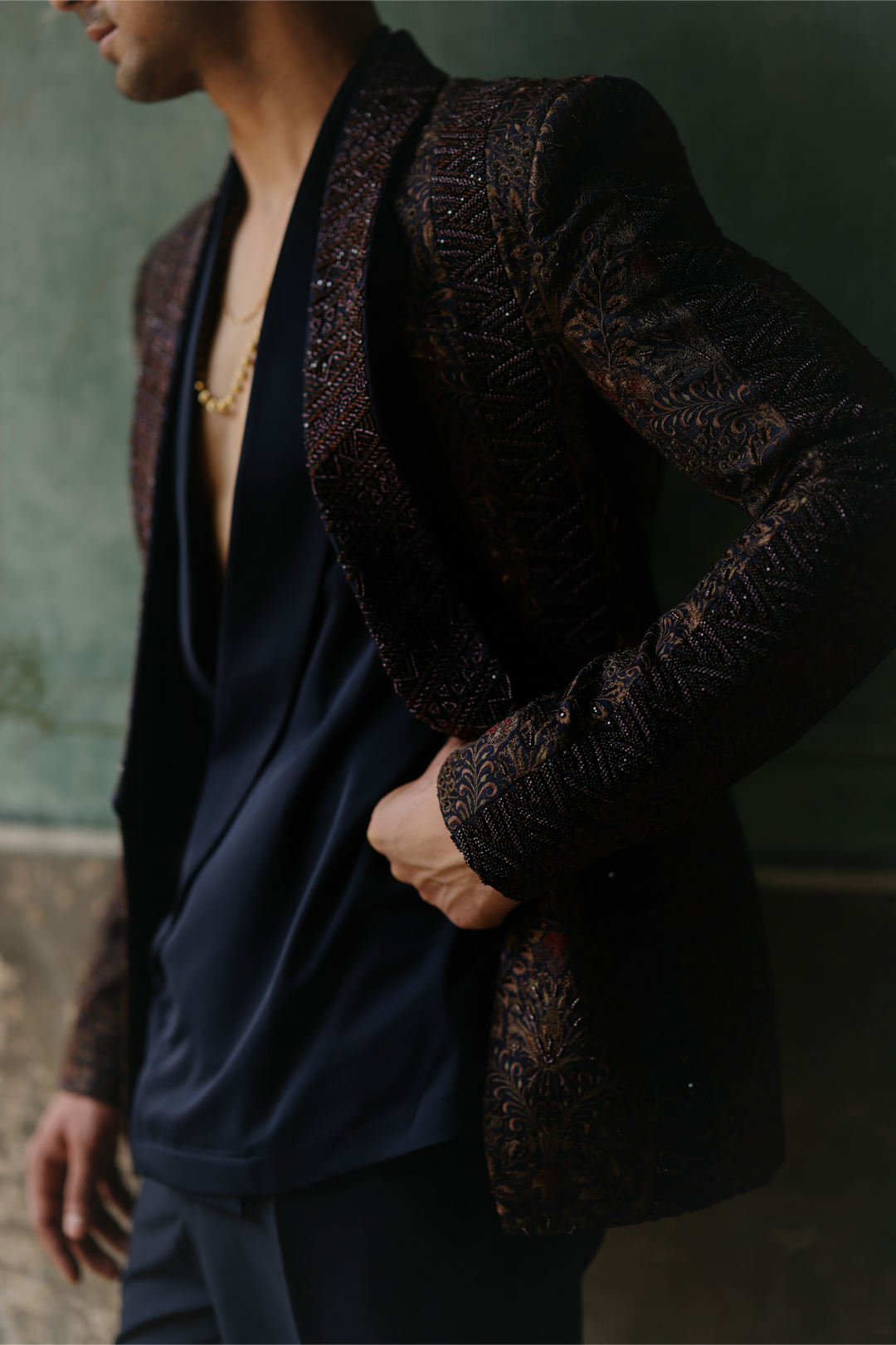 Navy Draped Blazer Set