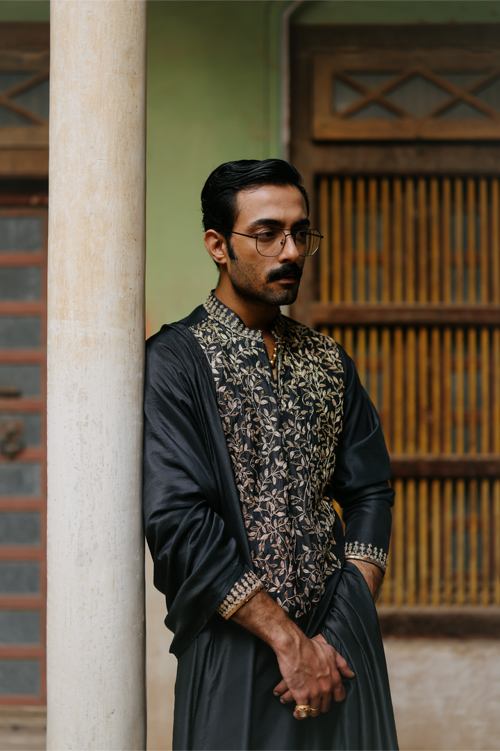 Black Embroidered Kurta Set