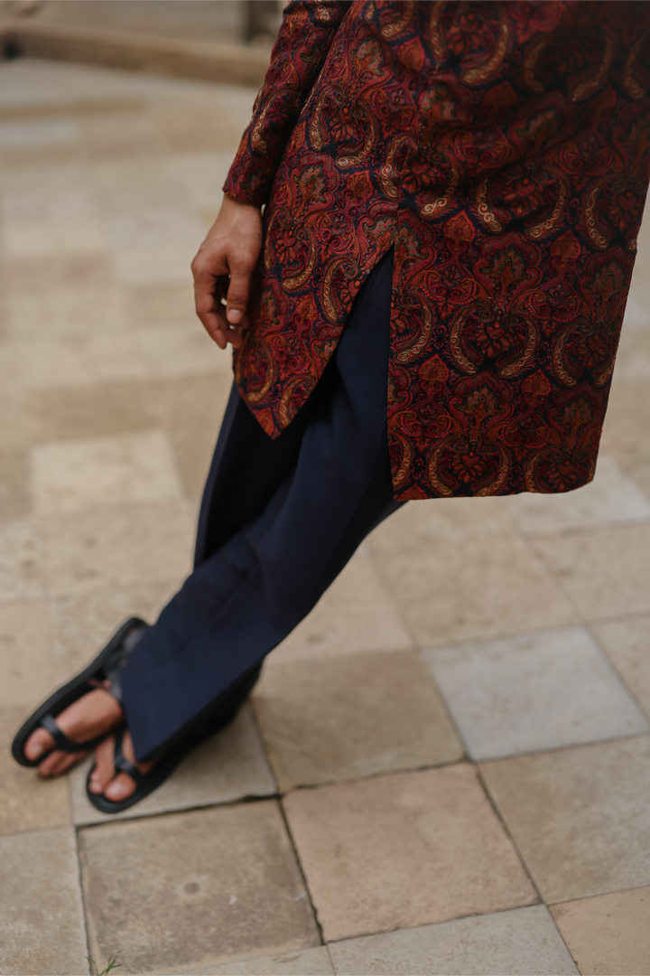Deep Red &amp; Navy Indo-western Set