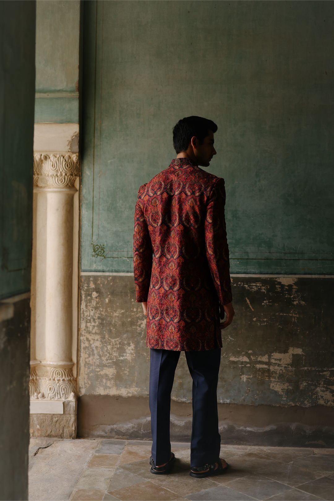Deep Red &amp; Navy Indo-western Set